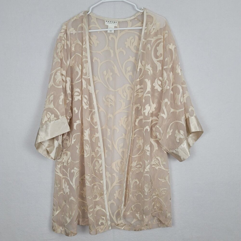 VTG Natori Classics Cream Sheer Velvet Burnout Small Romantic Feminine Robe